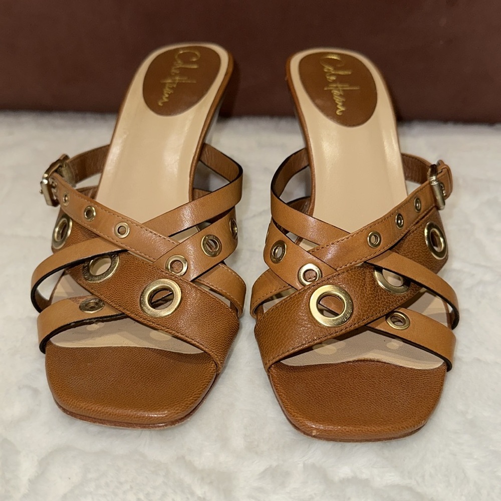 Cole Haan wedge heel, adjustable cognac leather, Nike Air technology